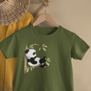 Kids Panda Bamboo Cartoon Print Round Neck T-Shirt