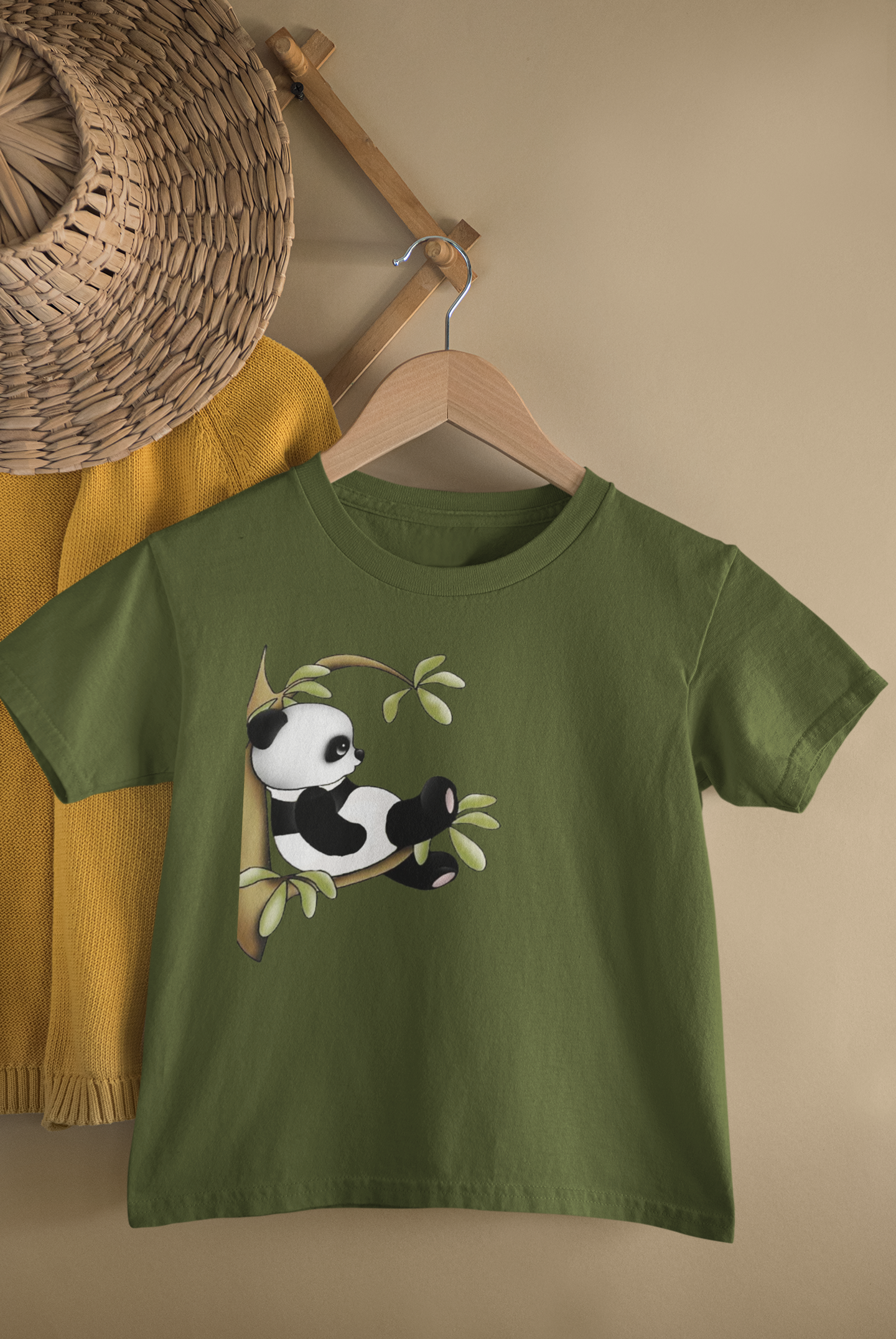 Kids Panda Bamboo Cartoon Print Round Neck T-Shirt