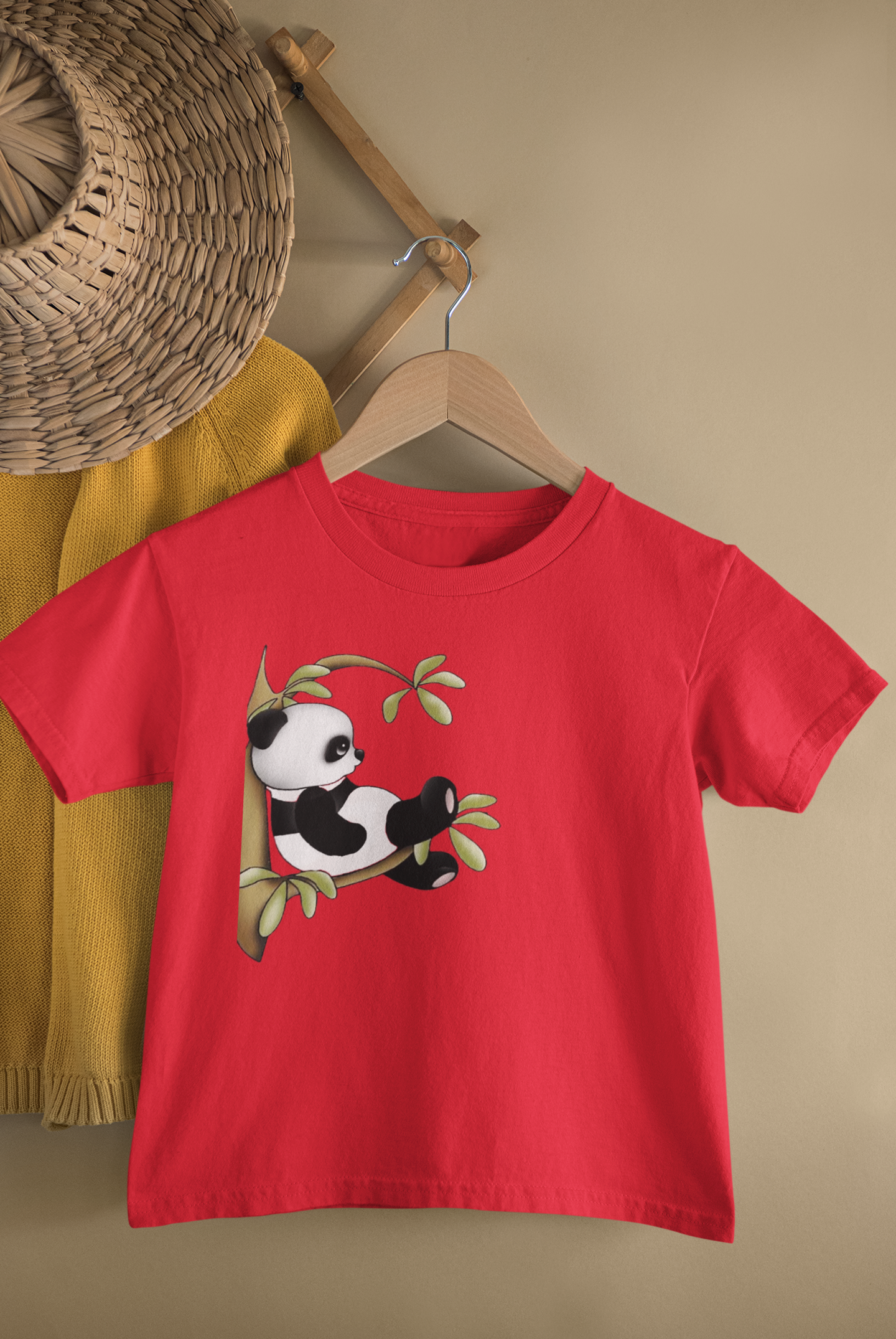 Kids Panda Bamboo Cartoon Print Round Neck T-Shirt