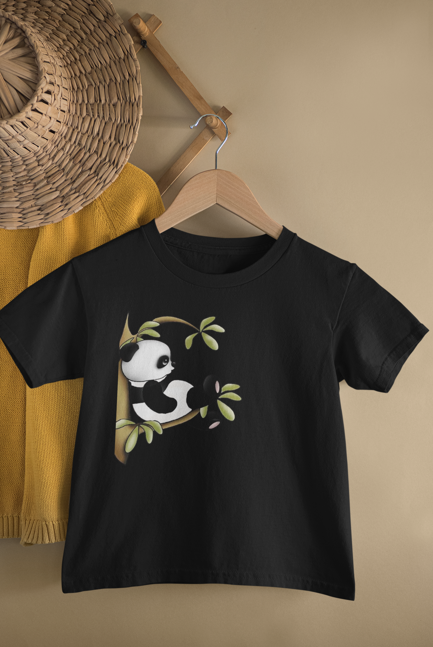 Kids Panda Bamboo Cartoon Print Round Neck T-Shirt