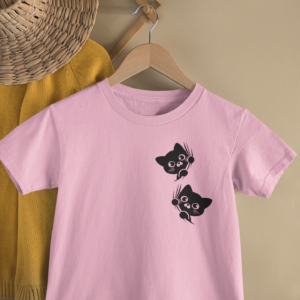 Kids Cute Kitty Cat Peekaboo Print Round Neck T-Shirt