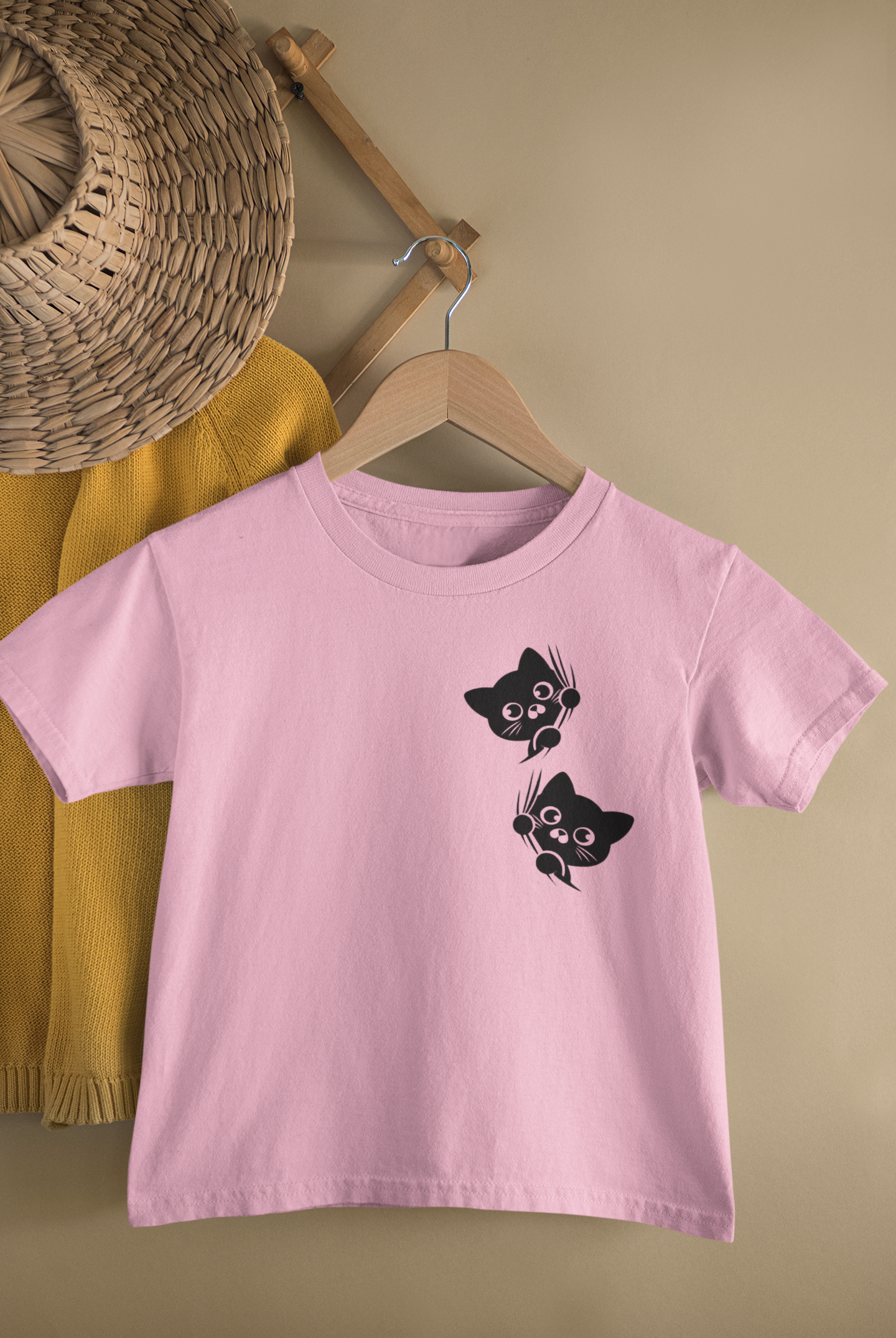 Kids Cute Kitty Cat Peekaboo Print Round Neck T-Shirt