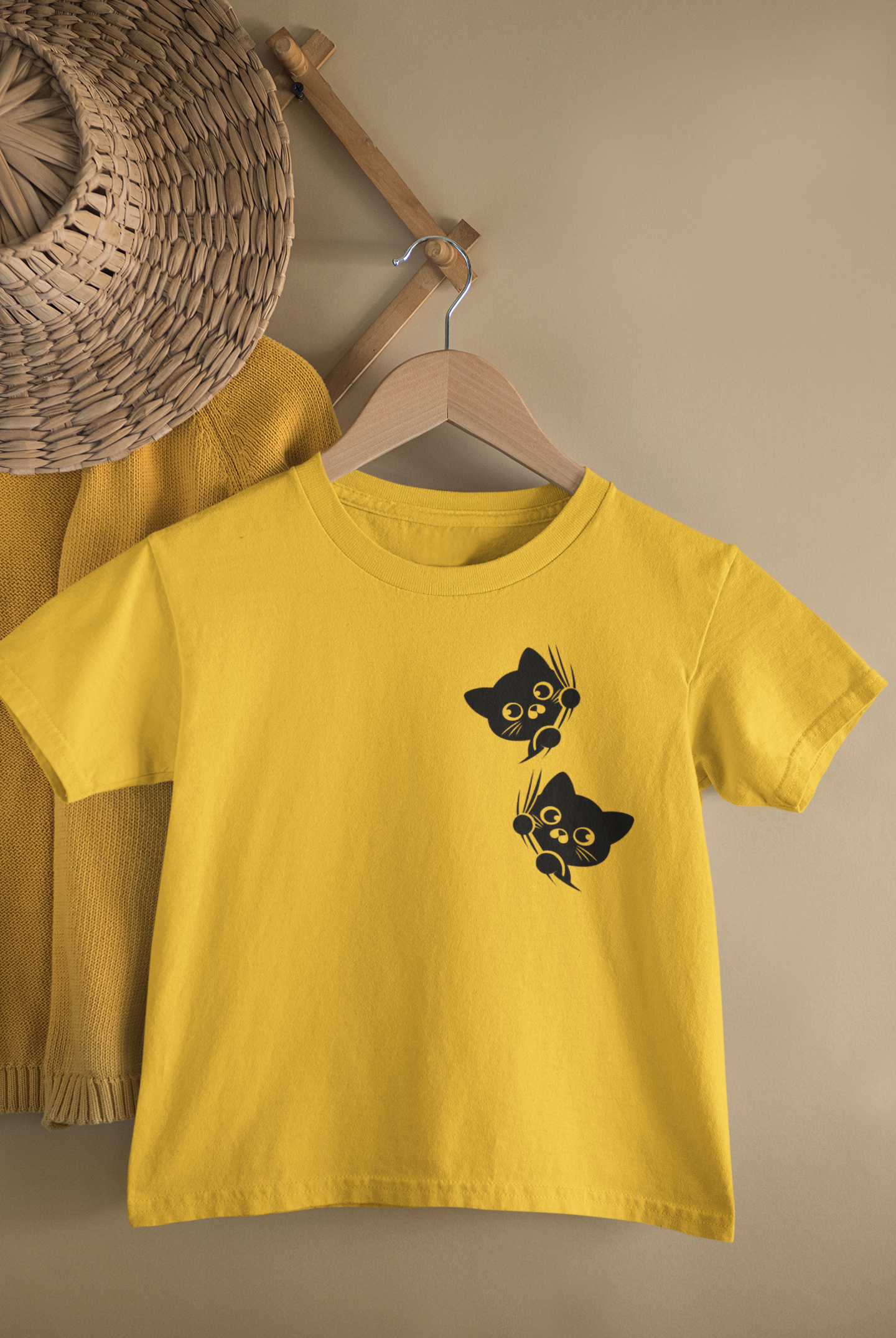 Kids Cute Kitty Cat Peekaboo Print Round Neck T-Shirt