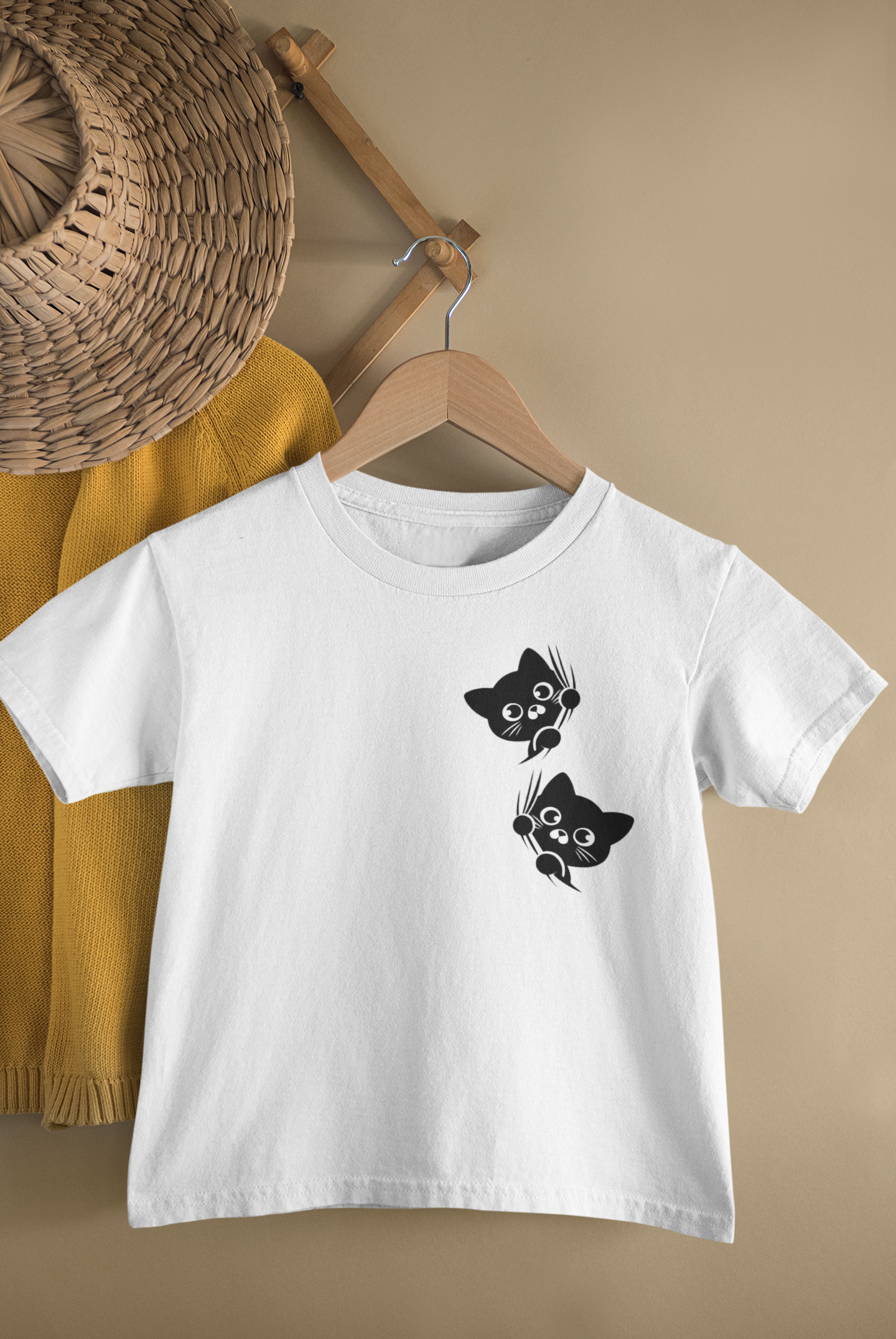 Kids Cute Kitty Cat Peekaboo Print Round Neck T-Shirt