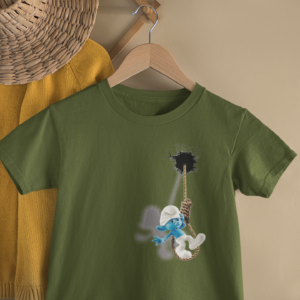 Kids Smurfs Rope Swing Cartoon Print Round Neck T-Shirt