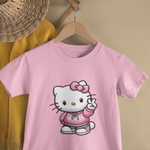 Kids Hello Kitty Cartoon Print Round Neck T-Shirt