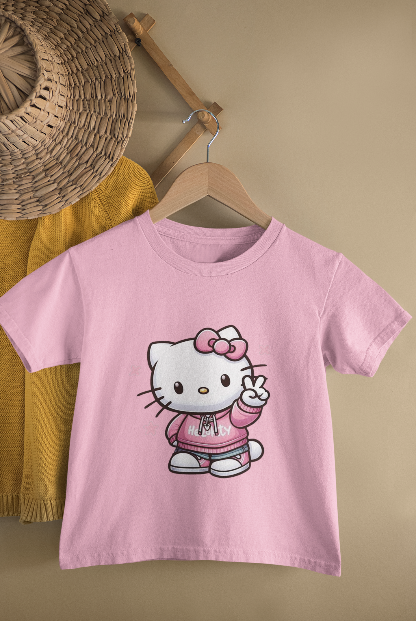 Kids Hello Kitty Cartoon Print Round Neck T-Shirt
