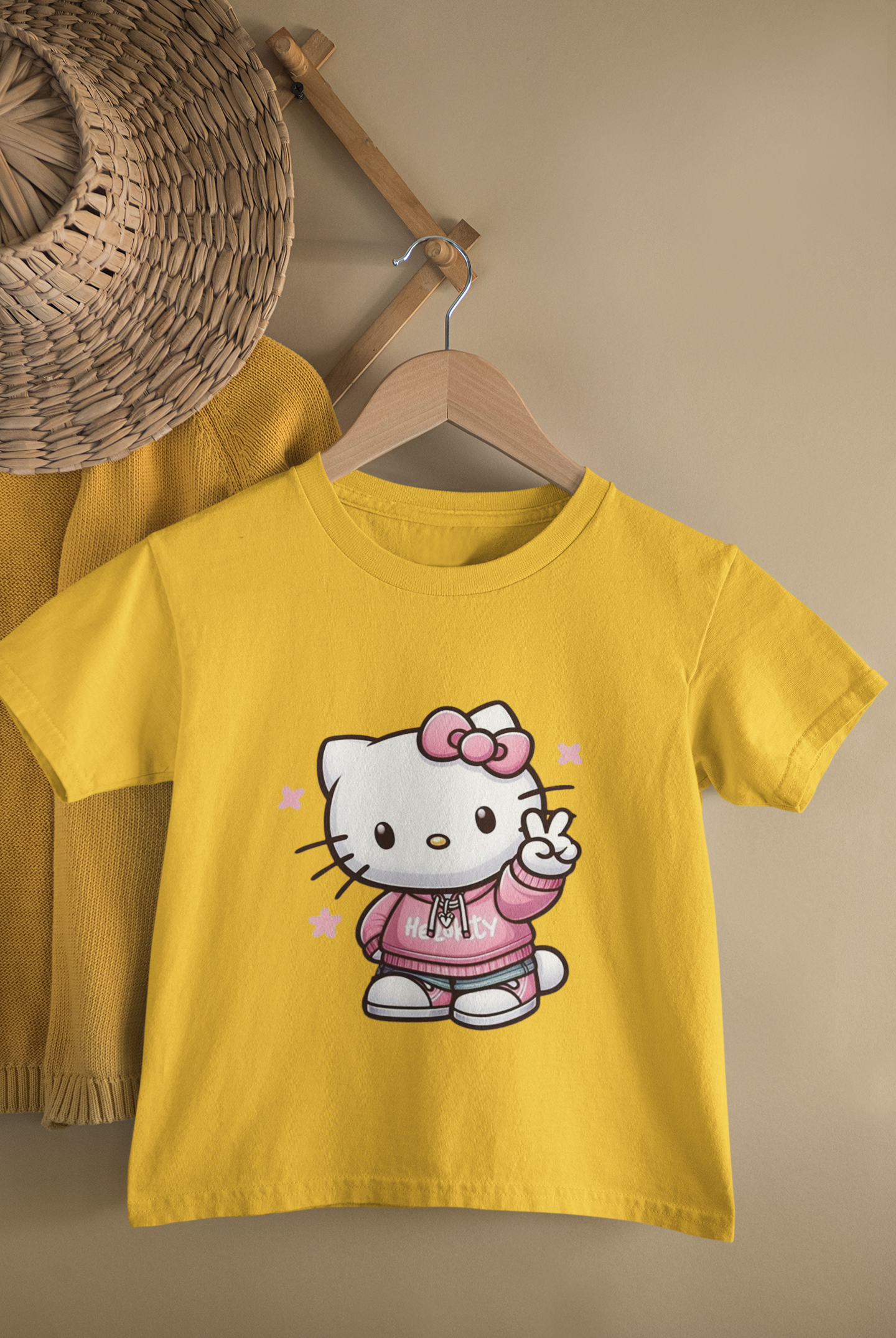 Kids Hello Kitty Cartoon Print Round Neck T-Shirt