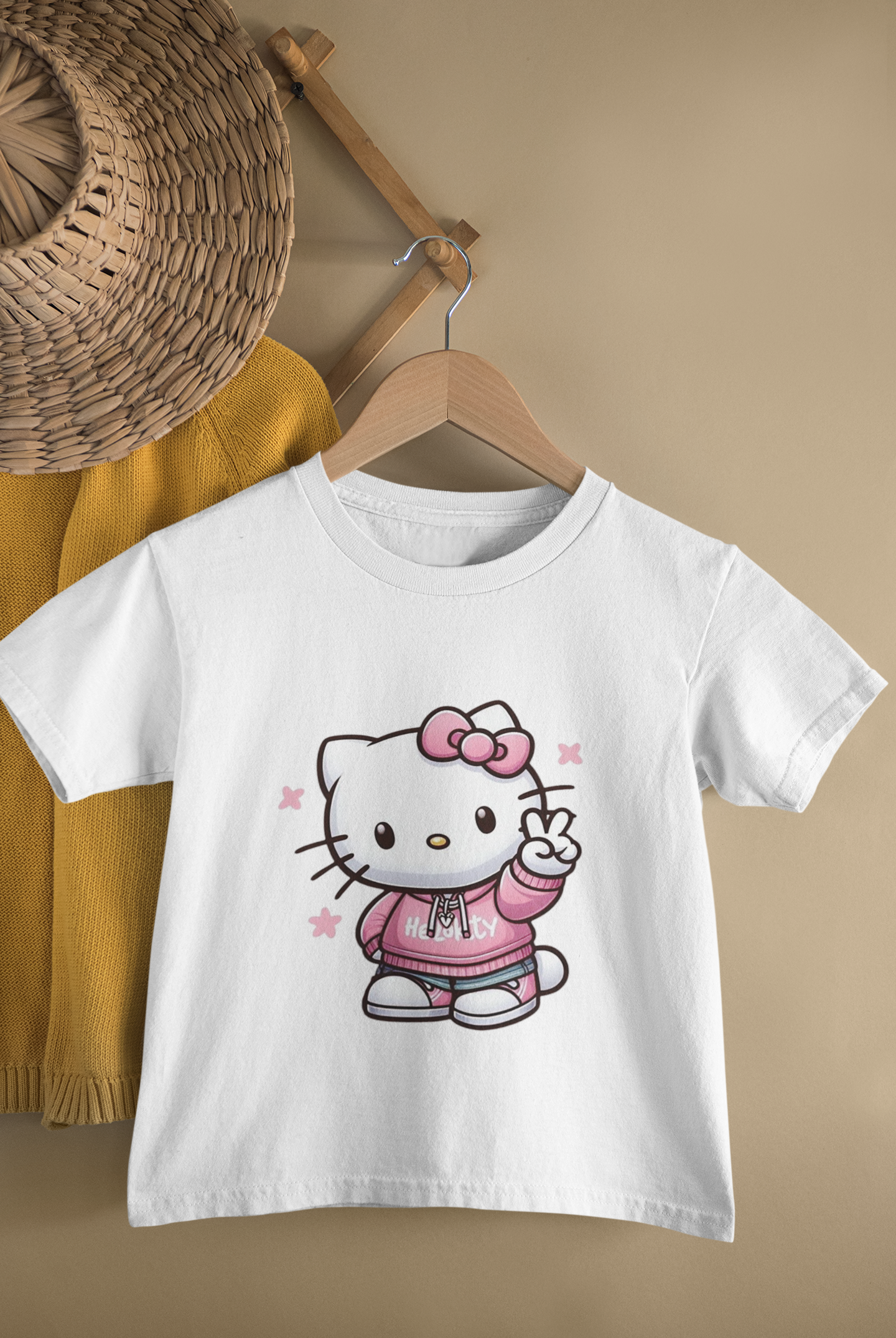 Kids Hello Kitty Cartoon Print Round Neck T-Shirt