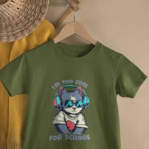 Kids Too Cool For School Cat Print Round Neck T-Shirt