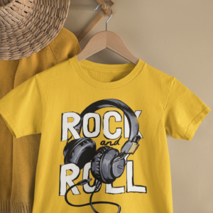 Kids Rock and Roll Headphones Print Round Neck T-Shirt