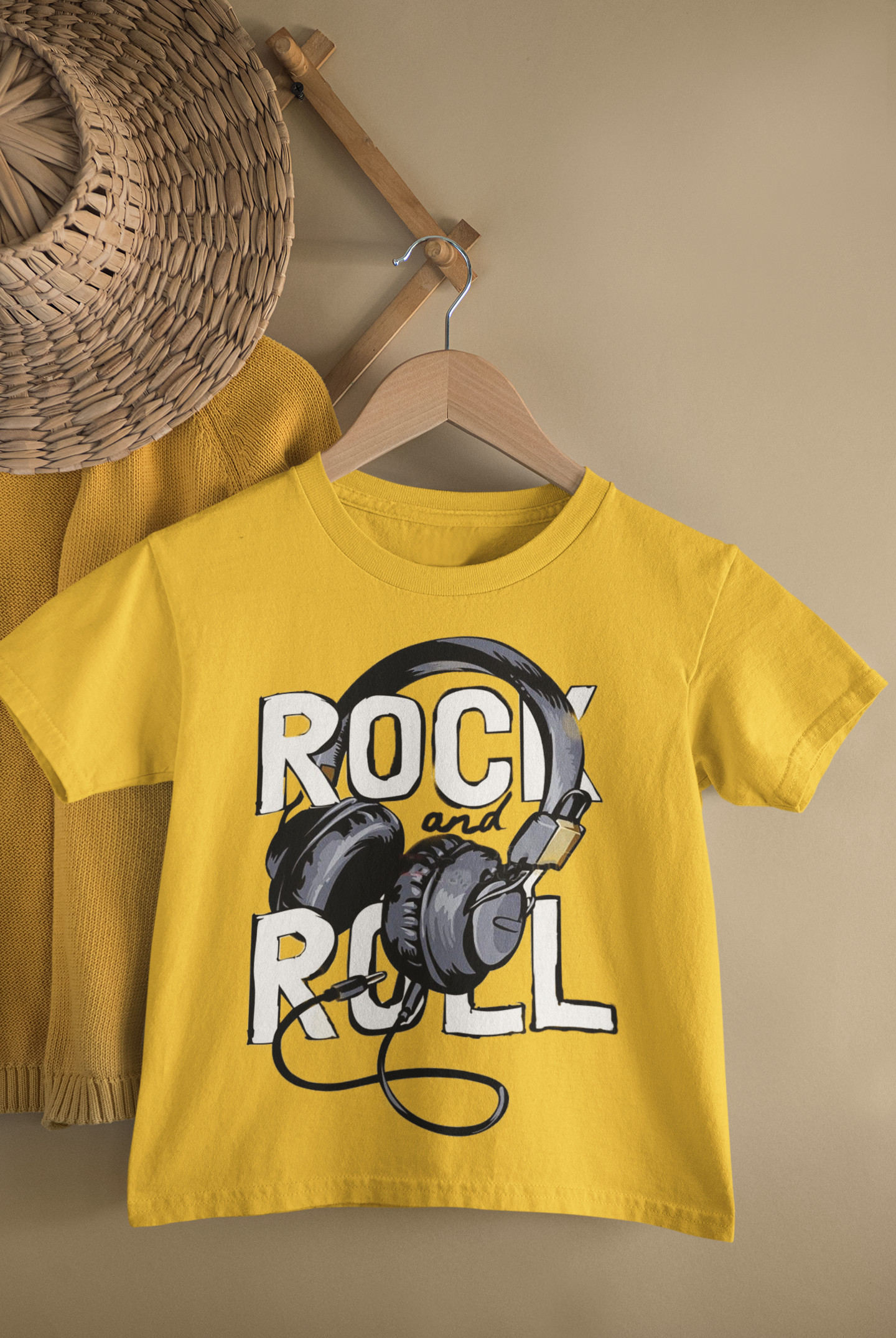 Kids Rock and Roll Headphones Print Round Neck T-Shirt