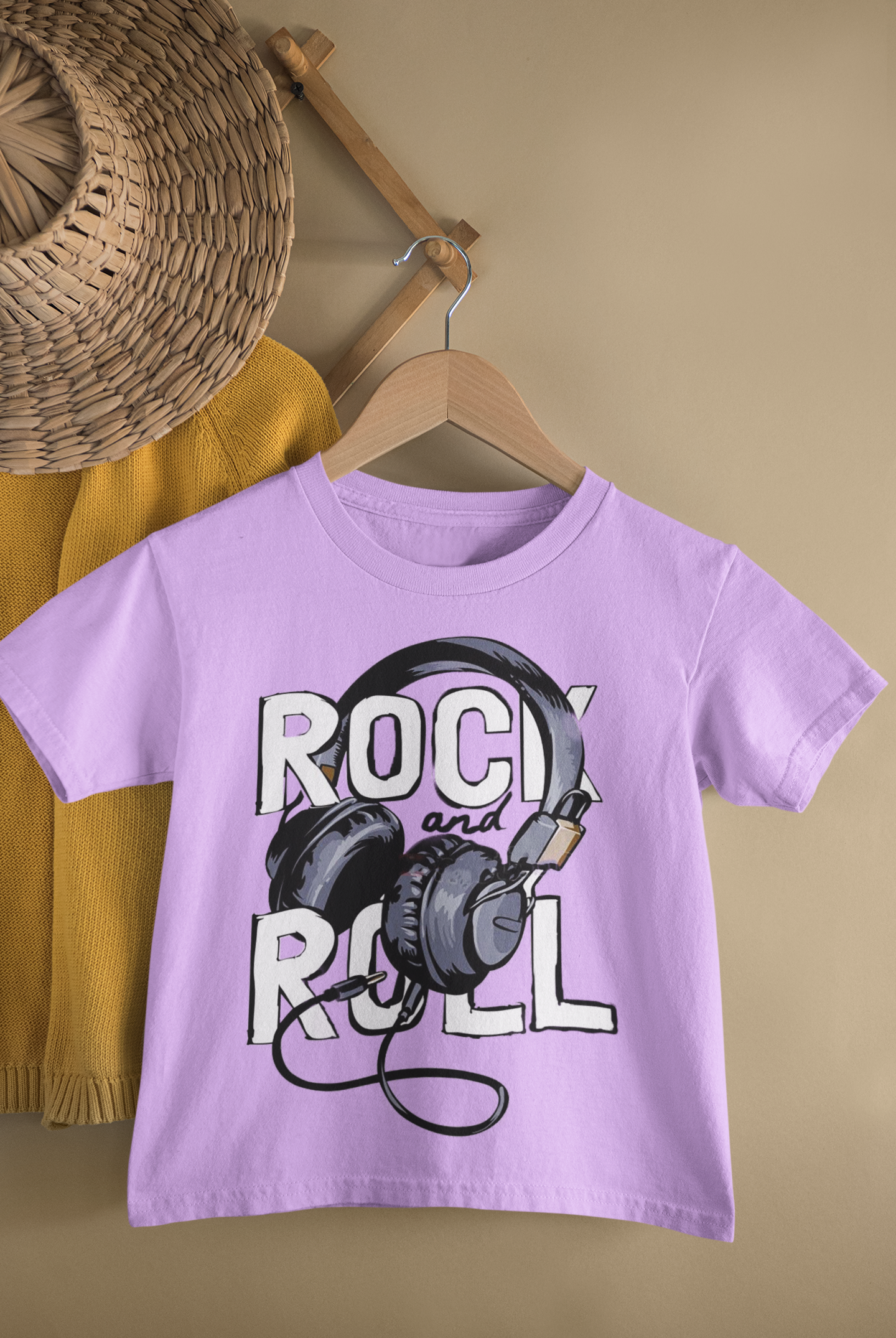 Kids Rock and Roll Headphones Print Round Neck T-Shirt
