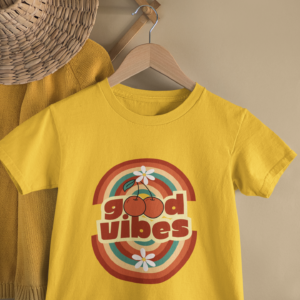 Kids Good Vibes Retro Rainbow Print Round Neck T-Shirt