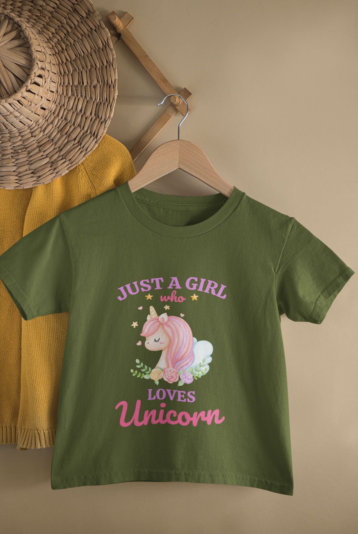 Kids Unicorn Cartoon Print Round Neck T-Shirt