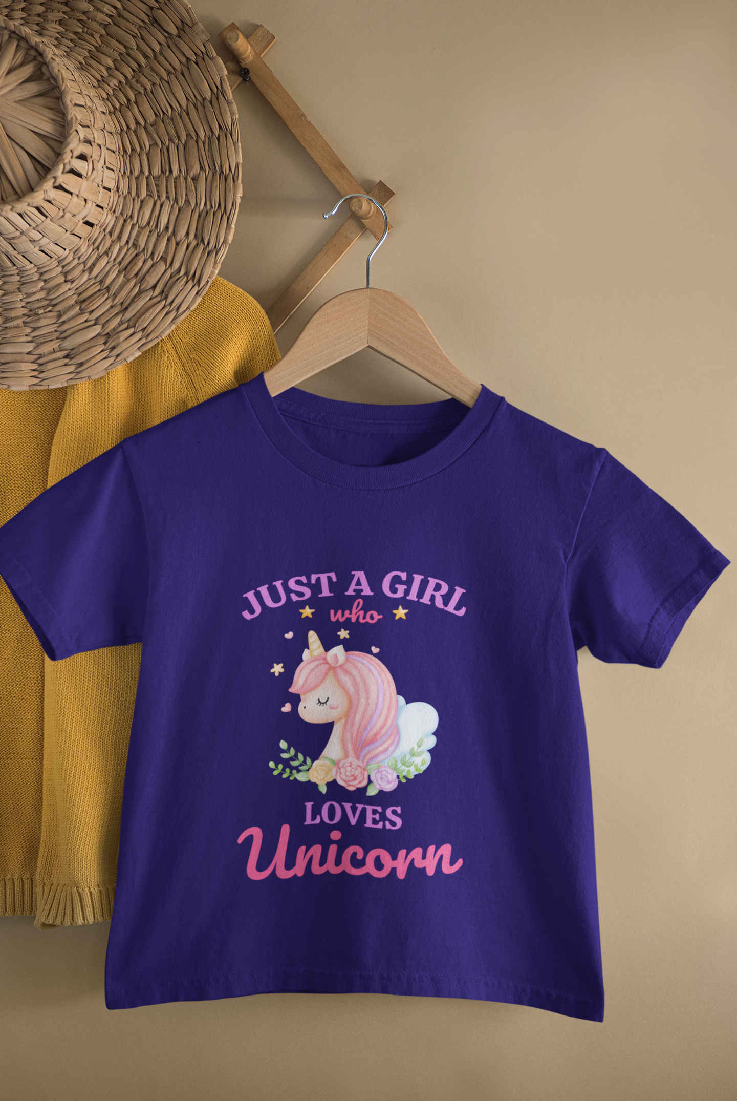 Kids Unicorn Cartoon Print Round Neck T-Shirt