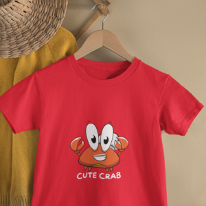 Kids Cute Crab Cartoon Print Round Neck T-Shirt