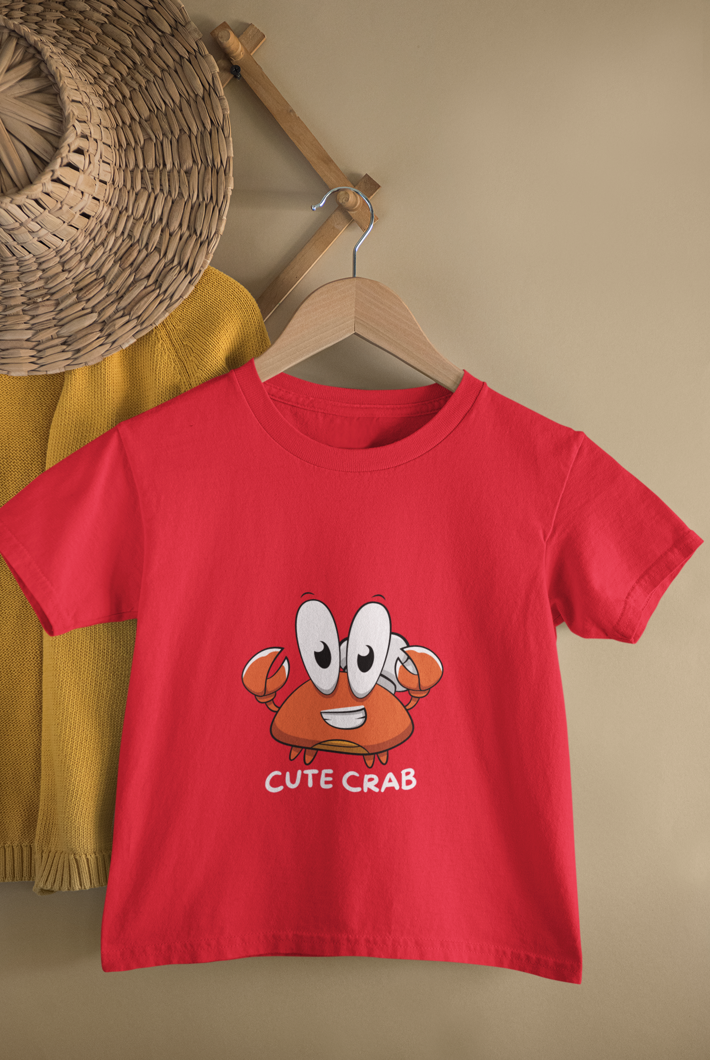 Kids Cute Crab Cartoon Print Round Neck T-Shirt