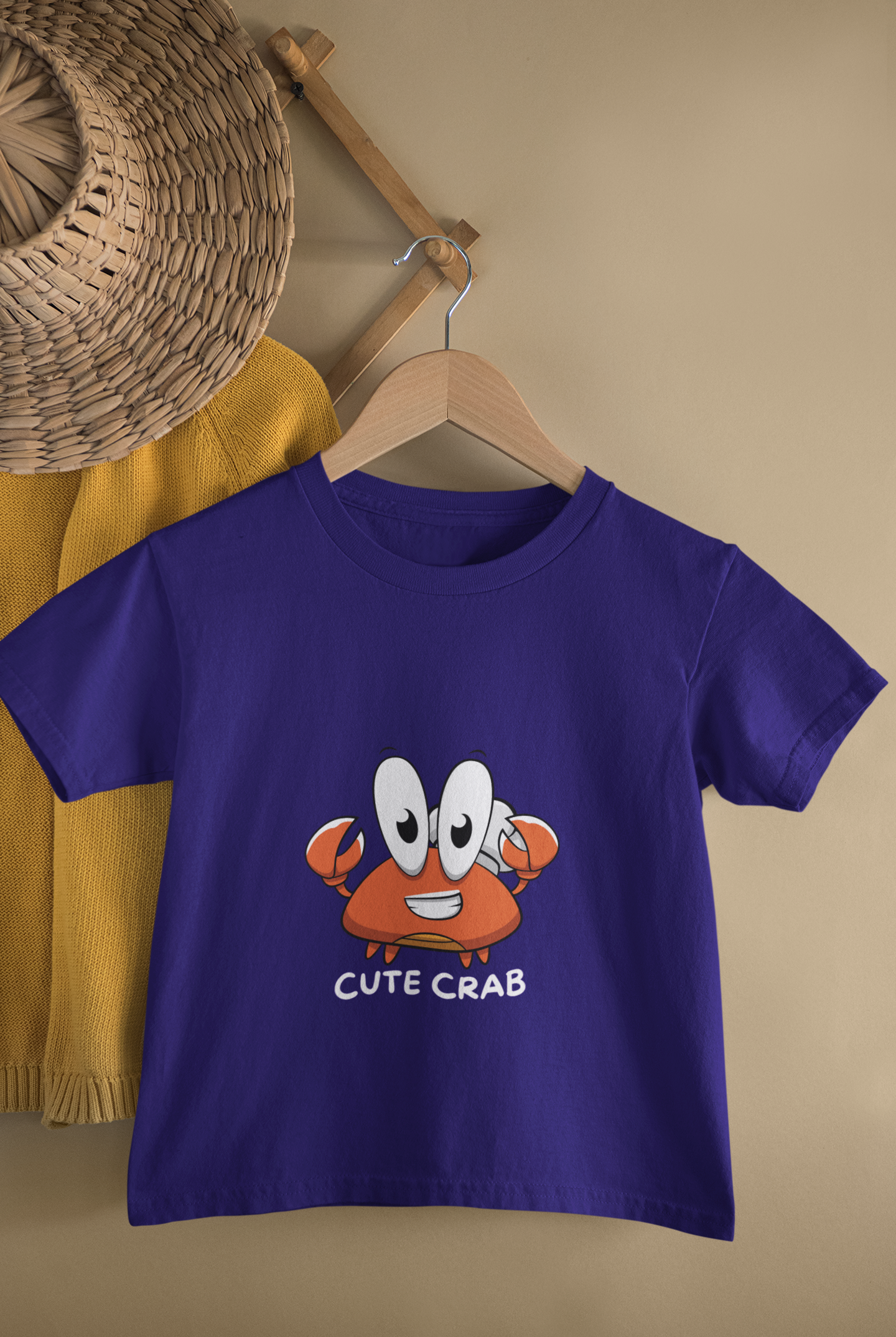 Kids Cute Crab Cartoon Print Round Neck T-Shirt