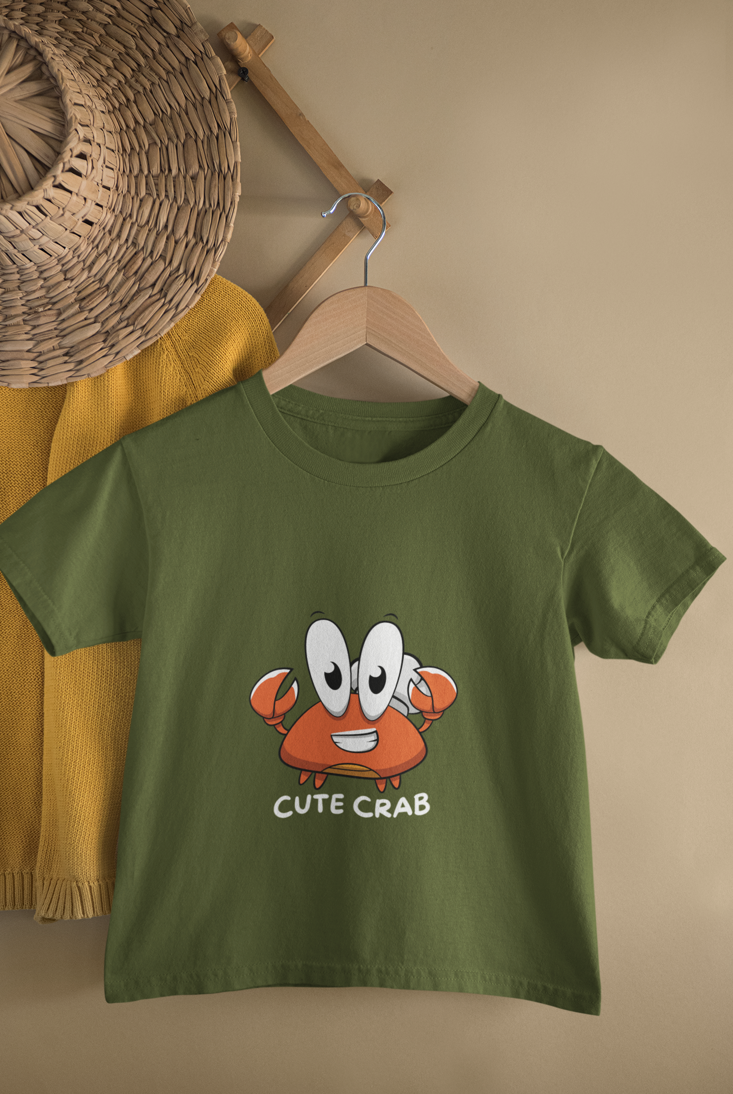Kids Cute Crab Cartoon Print Round Neck T-Shirt