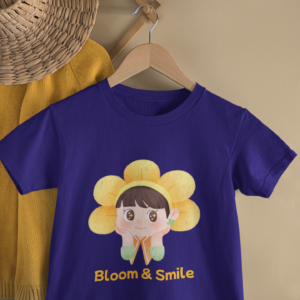 Kids Bloom & Smile Flower Girl Cartoon Print Round Neck T-Shirt