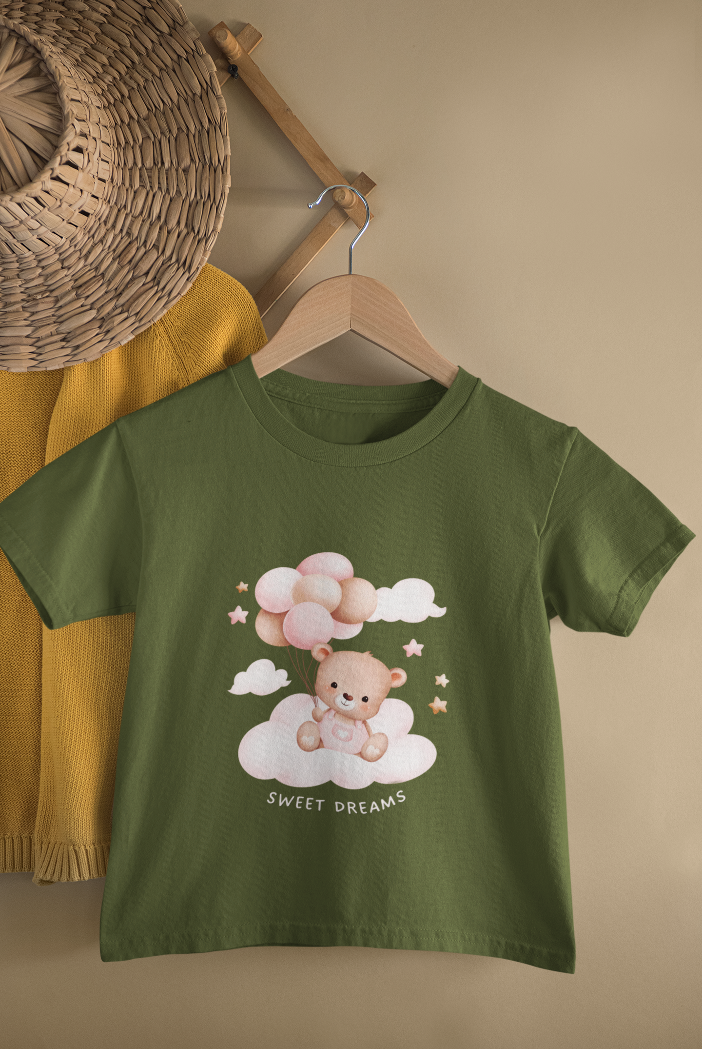Kids Sweet Dreams Teddy Bear Cartoon Print Round Neck T-Shirt