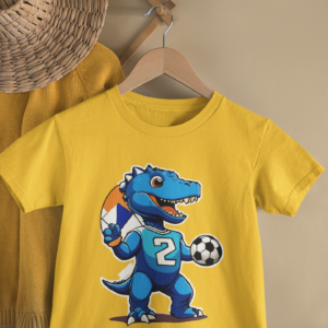 Kids Dino Soccer Cartoon Print Round Neck T-Shirt
