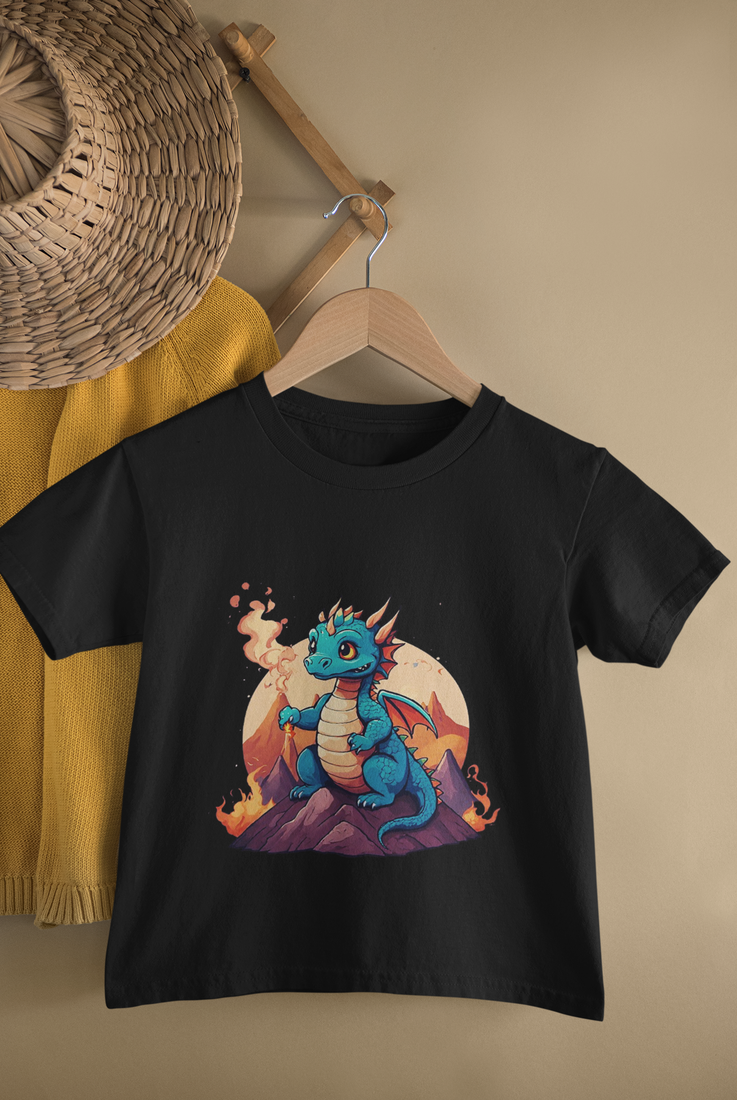Kids Baby Dragon Adventure Cartoon Print Round Neck T-Shirt