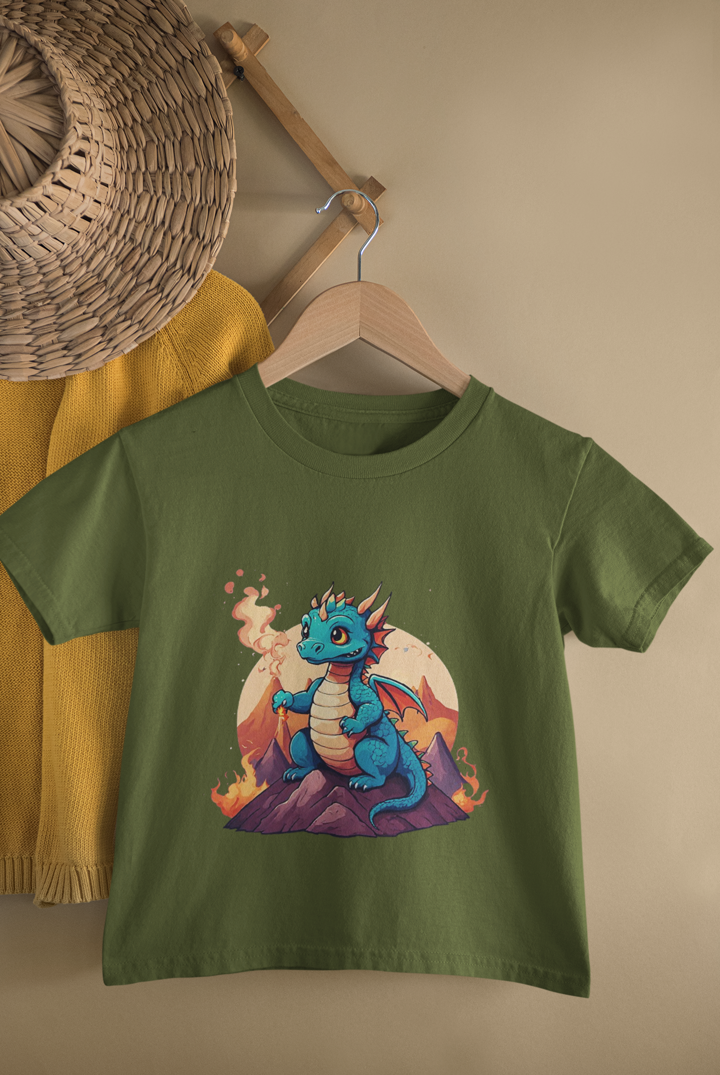 Kids Baby Dragon Adventure Cartoon Print Round Neck T-Shirt