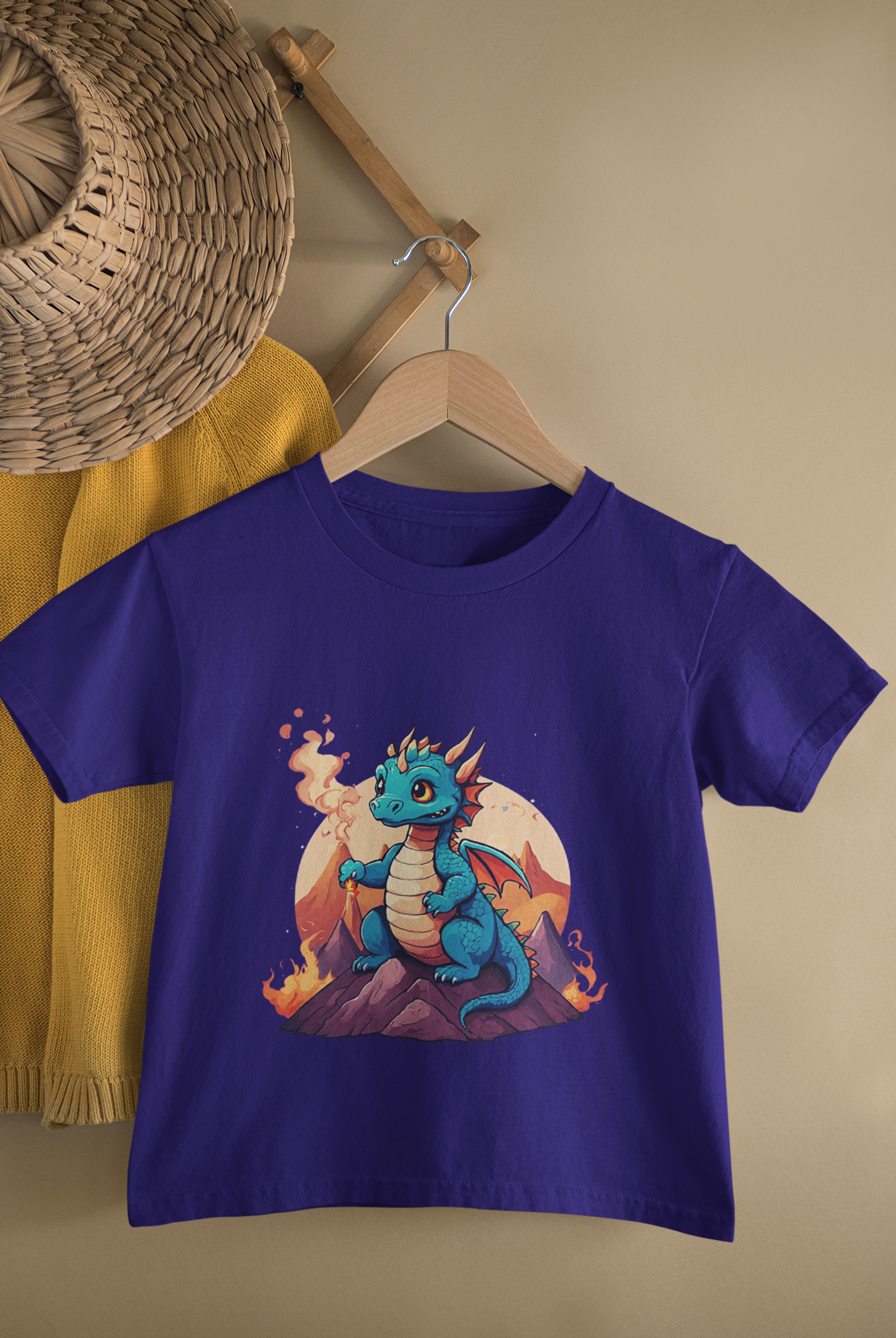 Kids Baby Dragon Adventure Cartoon Print Round Neck T-Shirt