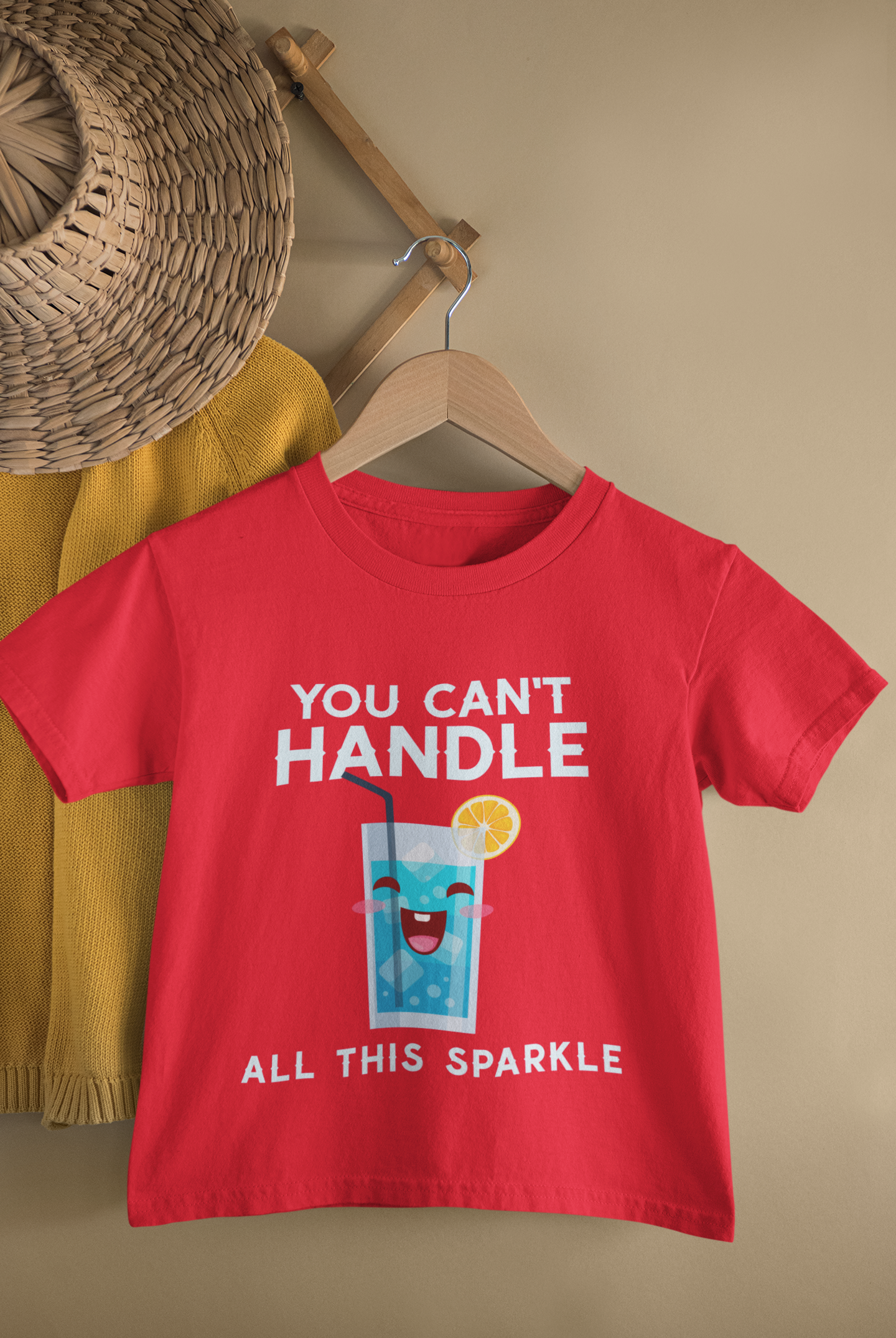 Kids Sparkle Drink Quote Cartoon Print Round Neck T-Shirt