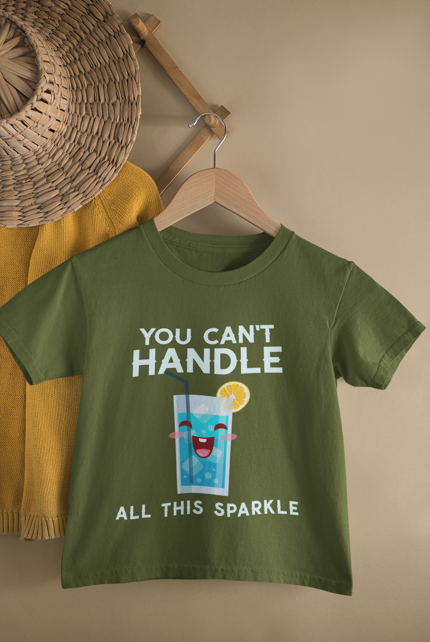 Kids Sparkle Drink Quote Cartoon Print Round Neck T-Shirt