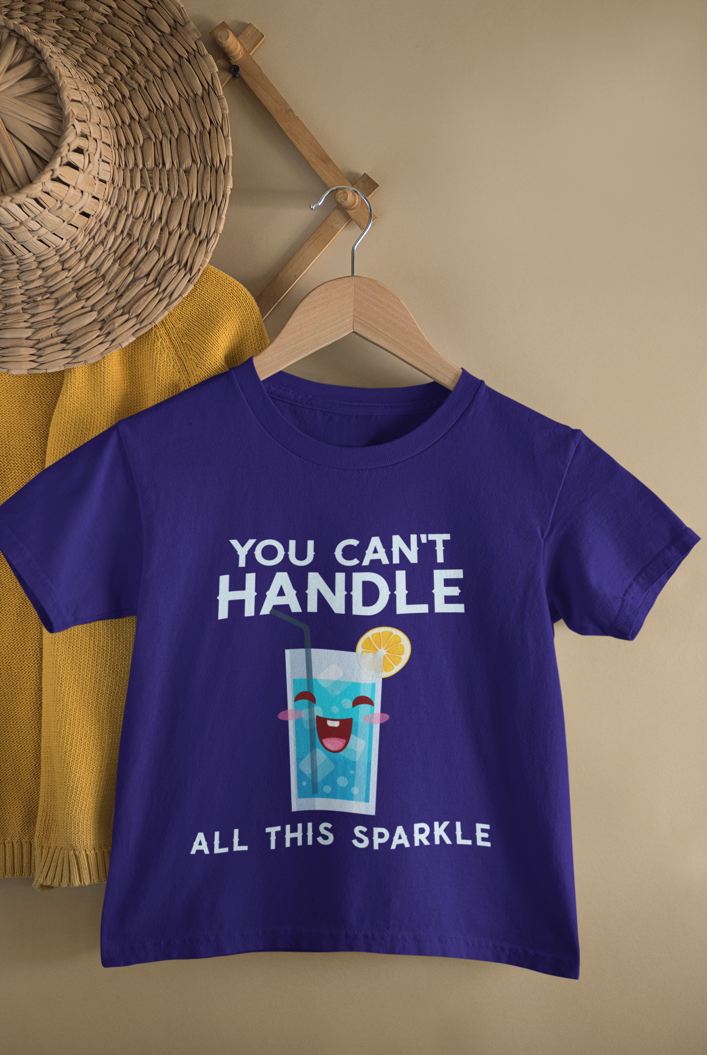 Kids Sparkle Drink Quote Cartoon Print Round Neck T-Shirt