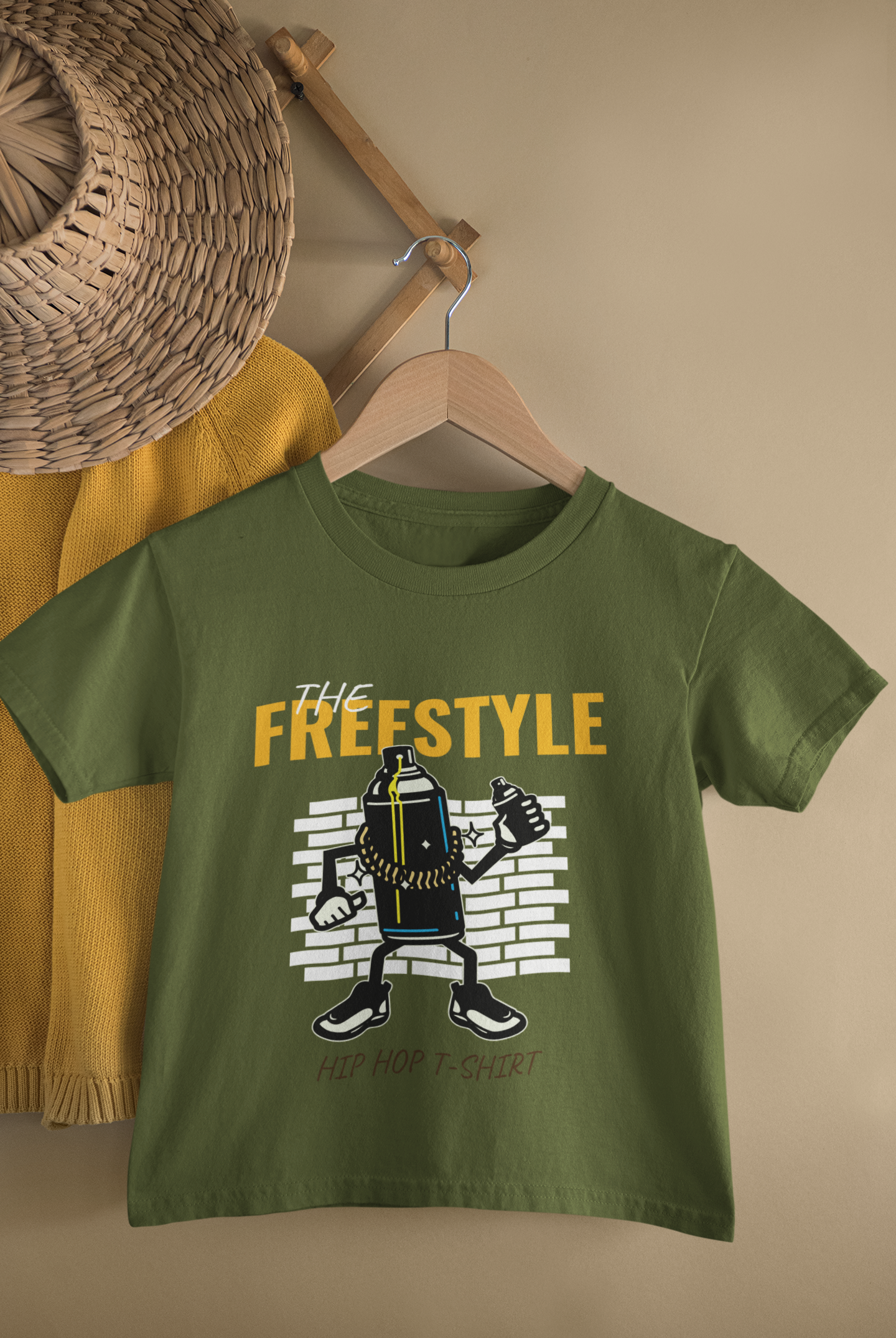 Kids Freestyle Hip Hop Spray Can Cartoon Print Round Neck T-Shirt