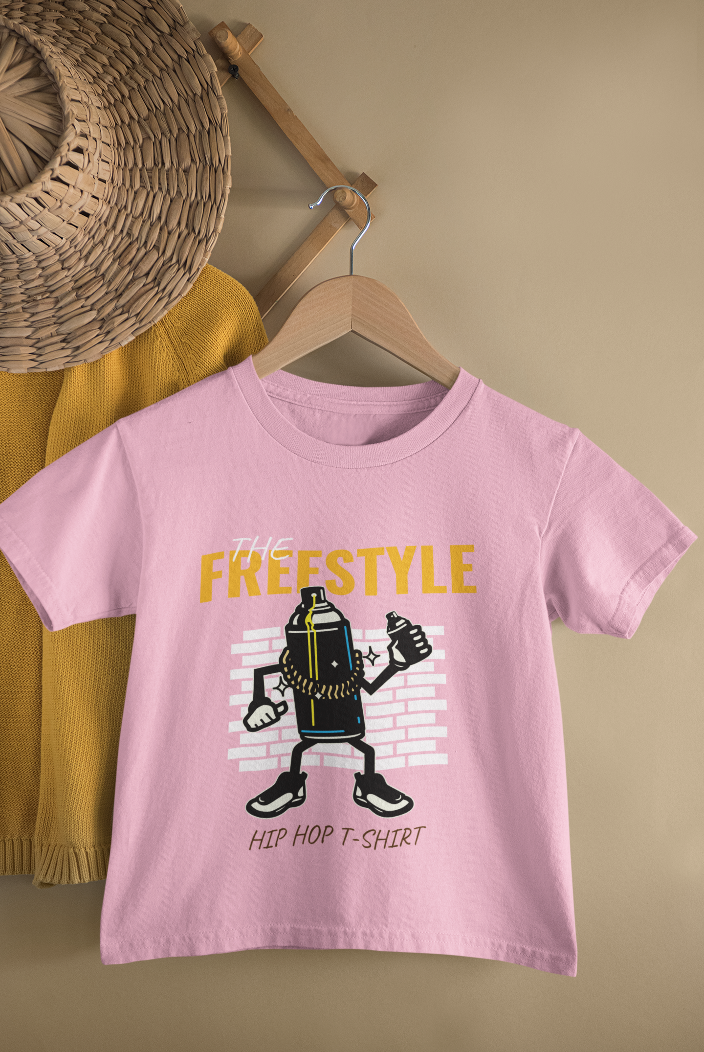 Kids Freestyle Hip Hop Spray Can Cartoon Print Round Neck T-Shirt