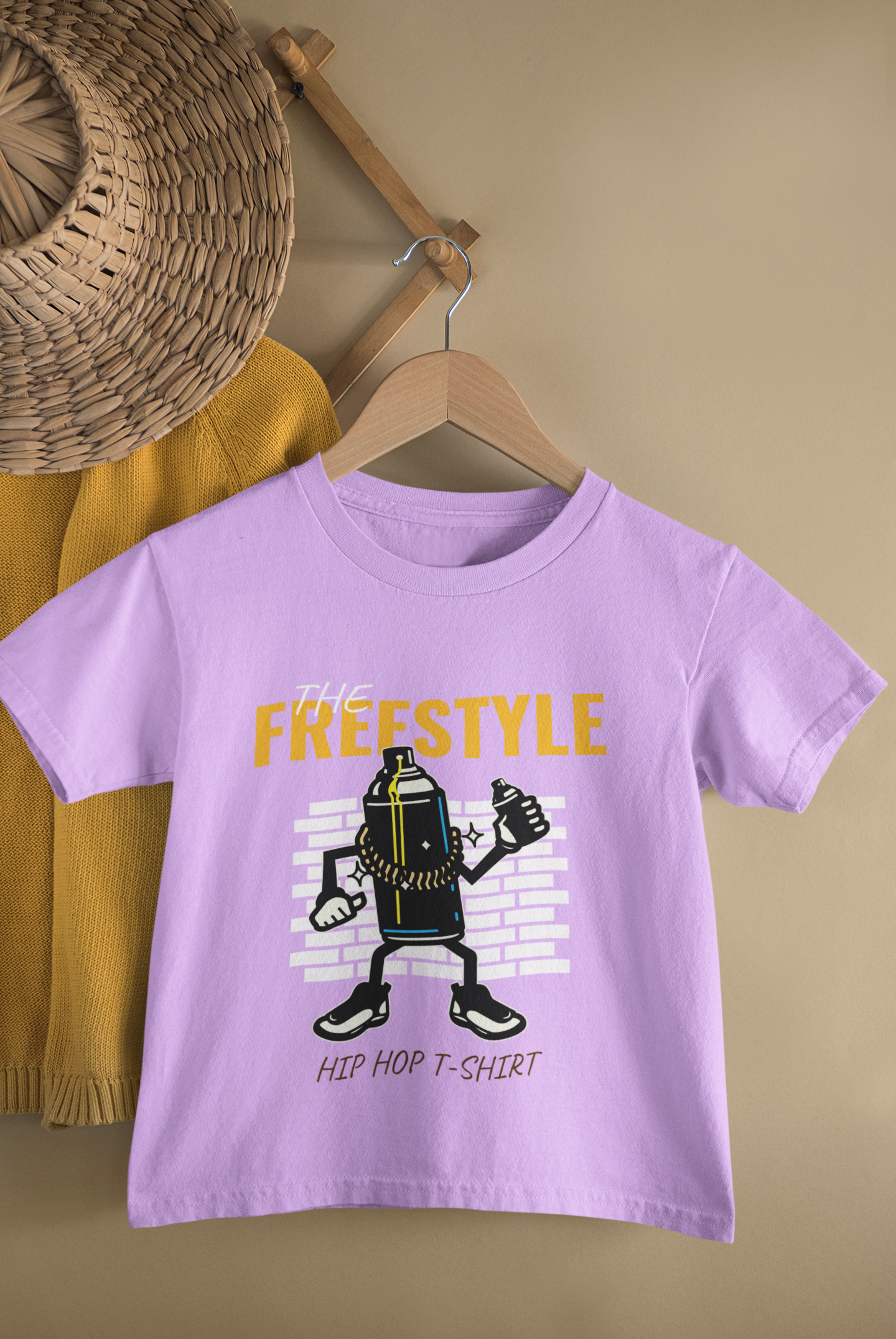 Kids Freestyle Hip Hop Spray Can Cartoon Print Round Neck T-Shirt