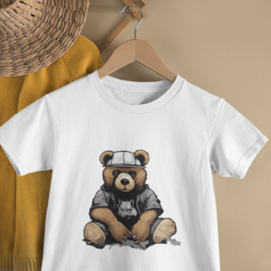 Kids Cool Teddy Bear Cartoon Print Round Neck T-Shirt