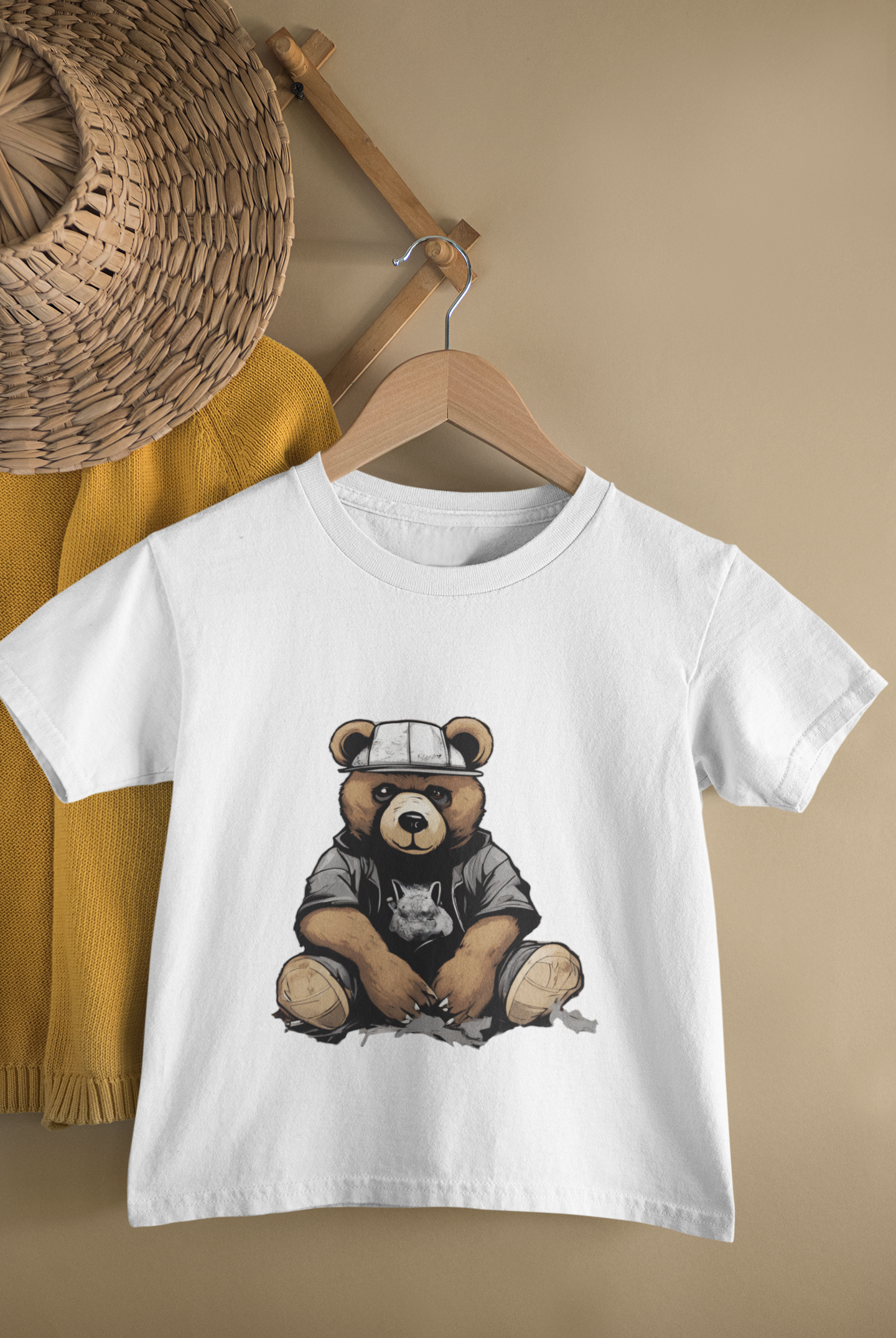 Kids Cool Teddy Bear Cartoon Print Round Neck T-Shirt