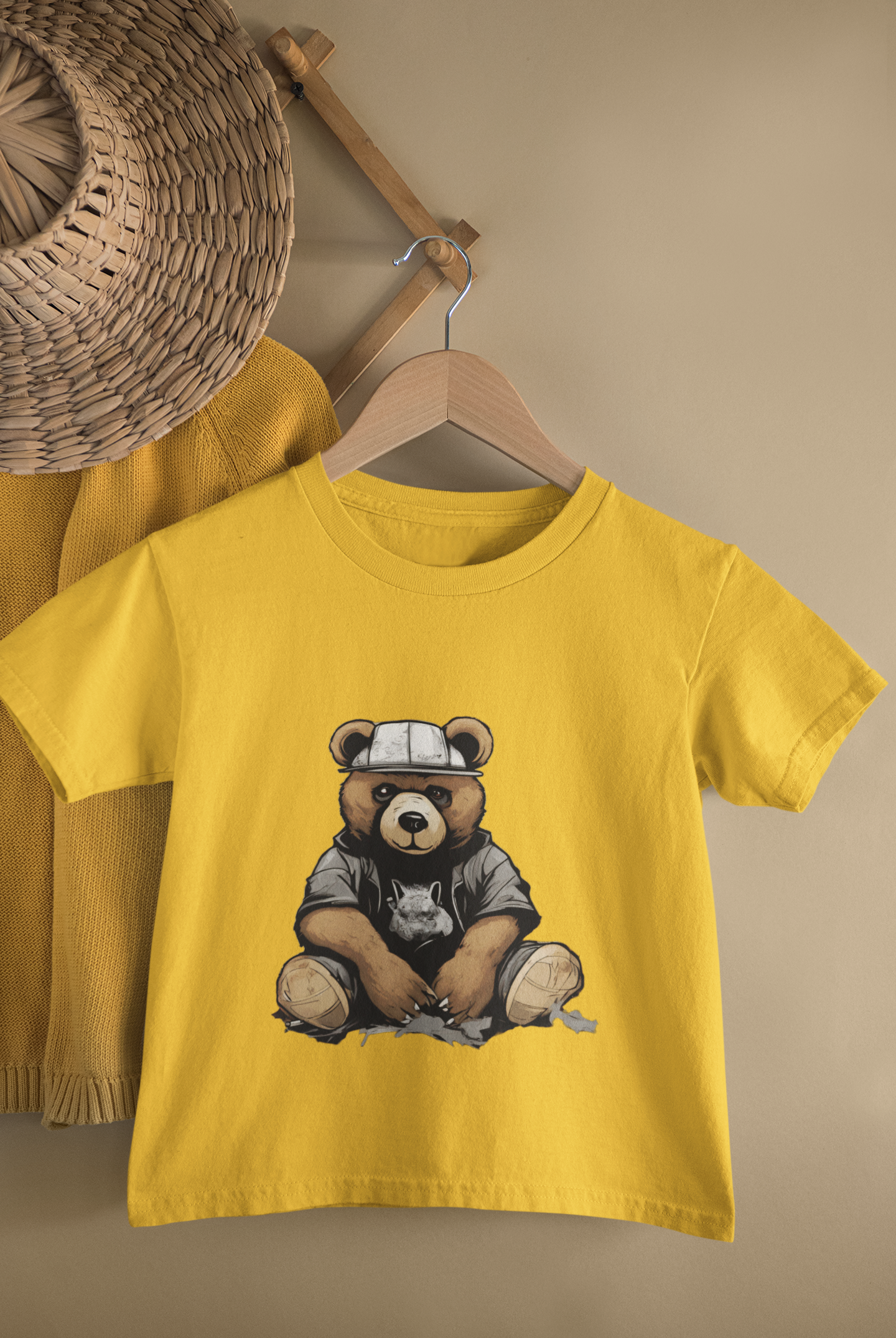 Kids Cool Teddy Bear Cartoon Print Round Neck T-Shirt
