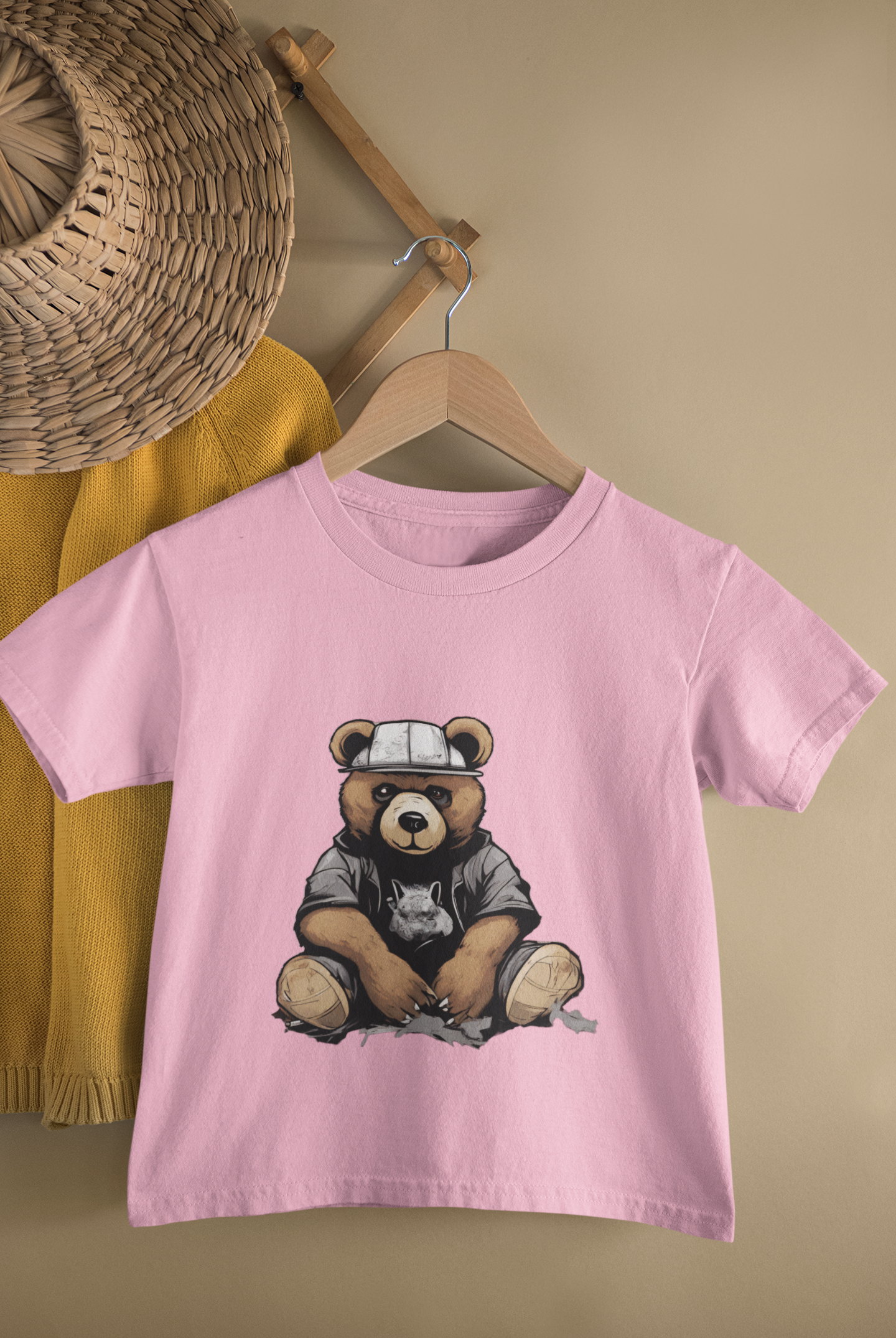 Kids Cool Teddy Bear Cartoon Print Round Neck T-Shirt