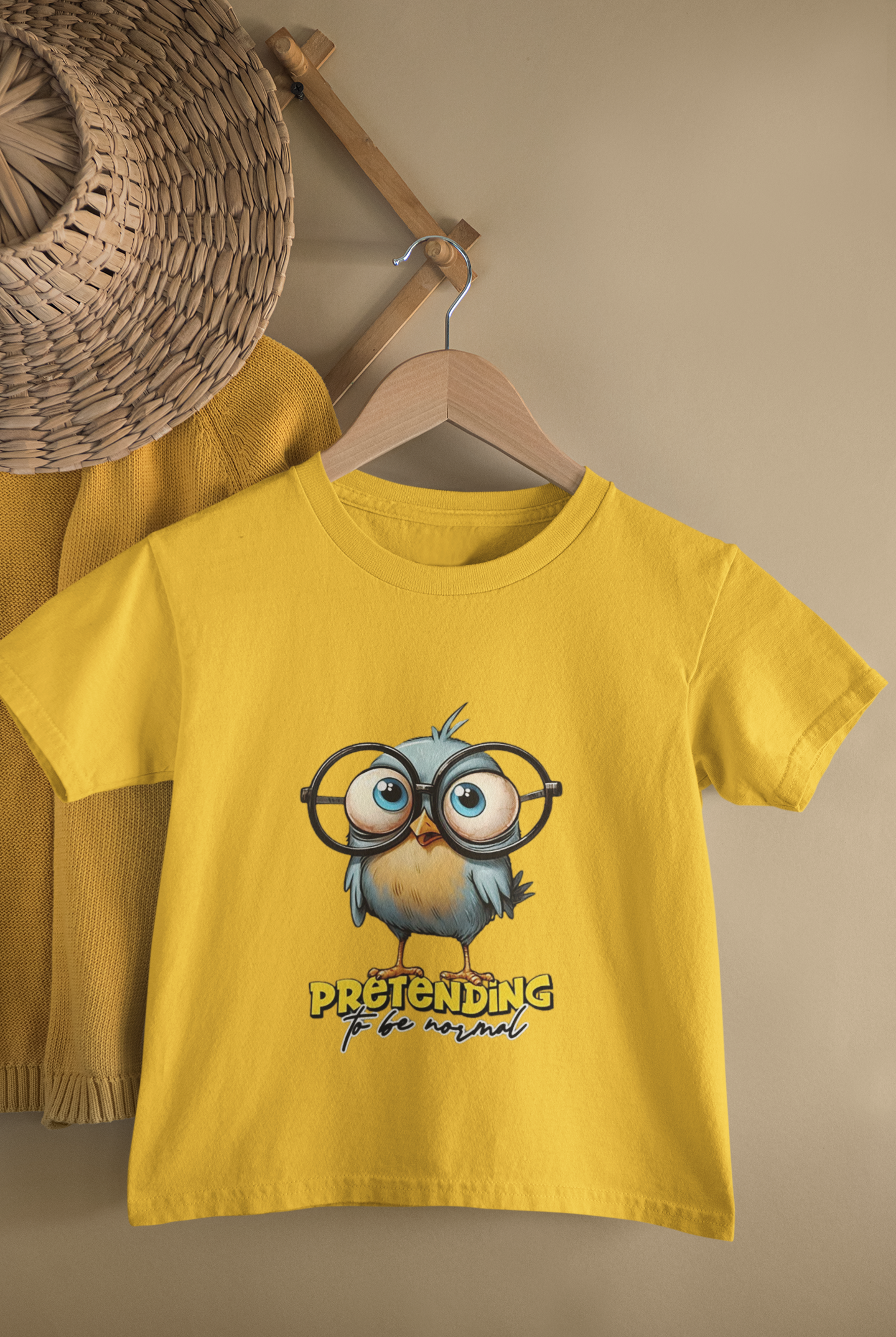 Kids Funny Bird Printed Round Neck T-Shirt