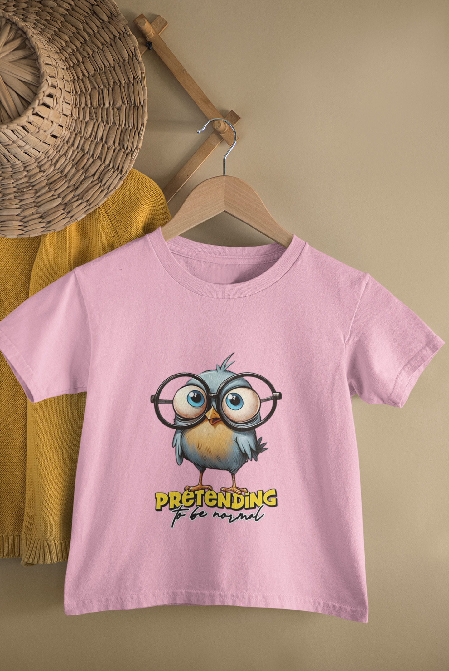 Kids Funny Bird Printed Round Neck T-Shirt