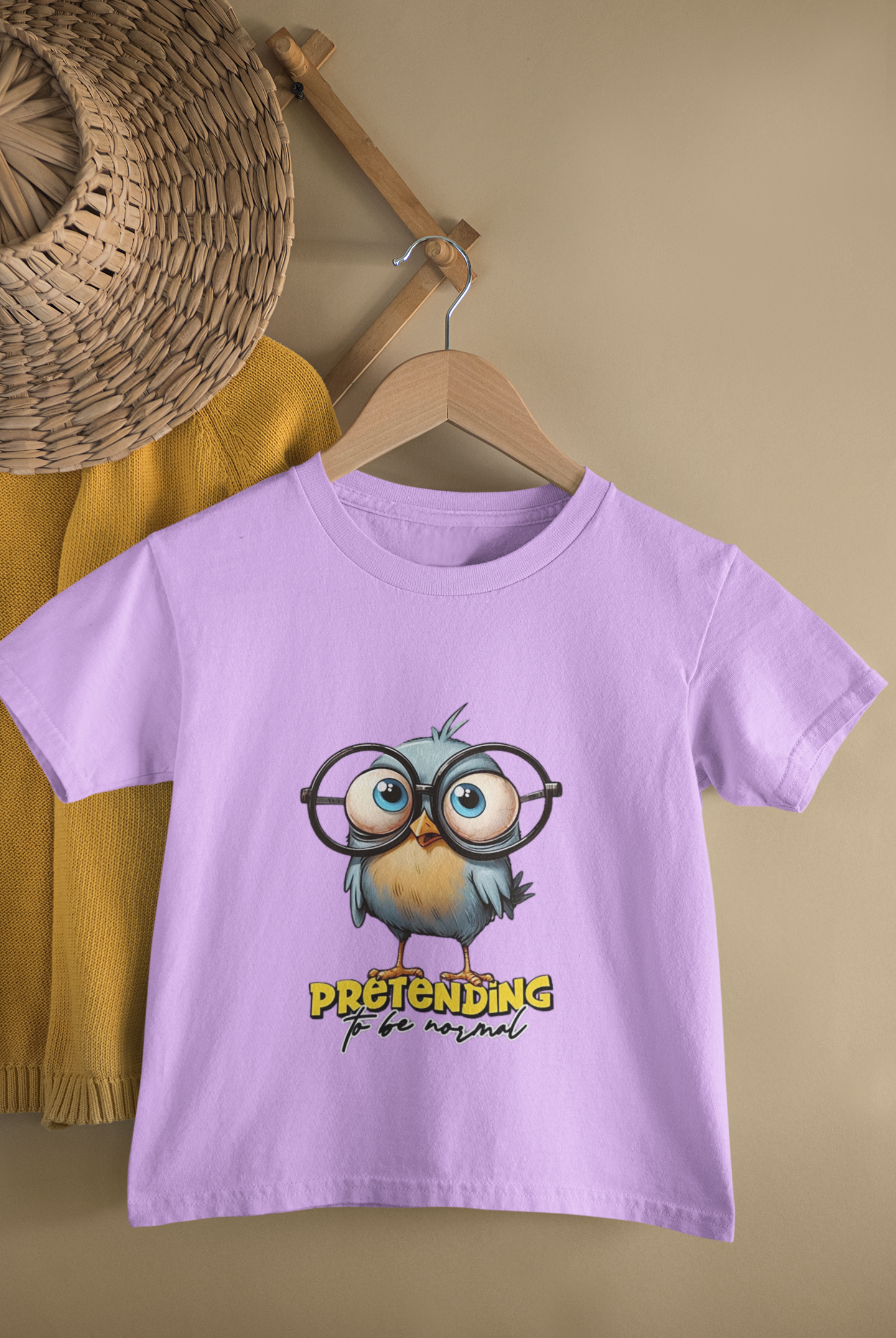 Kids Funny Bird Printed Round Neck T-Shirt