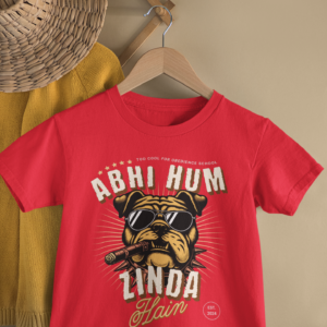 Kids Abhi Hum Zinda Hain Bulldog Cartoon Print Round Neck T-Shirt