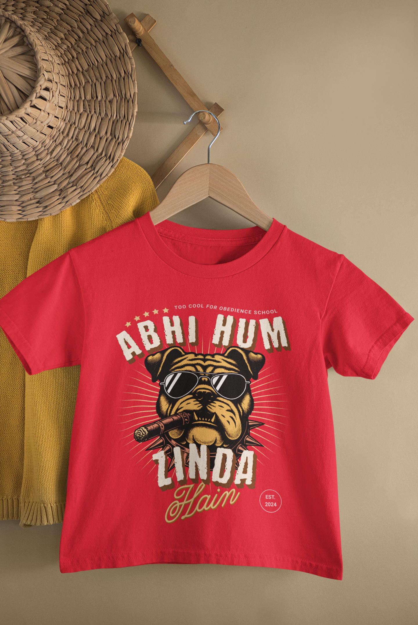 Kids Abhi Hum Zinda Hain Bulldog Cartoon Print Round Neck T-Shirt