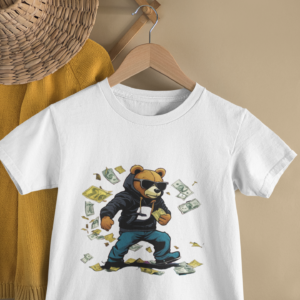 Kids Money Bear Cartoon Print Round Neck T-Shirt