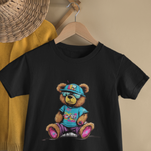 Kids Cool Teddy Bear Streetwear Cartoon Print Round Neck T-Shirt