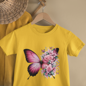 Kids Butterfly Floral Print Round Neck T-Shirt