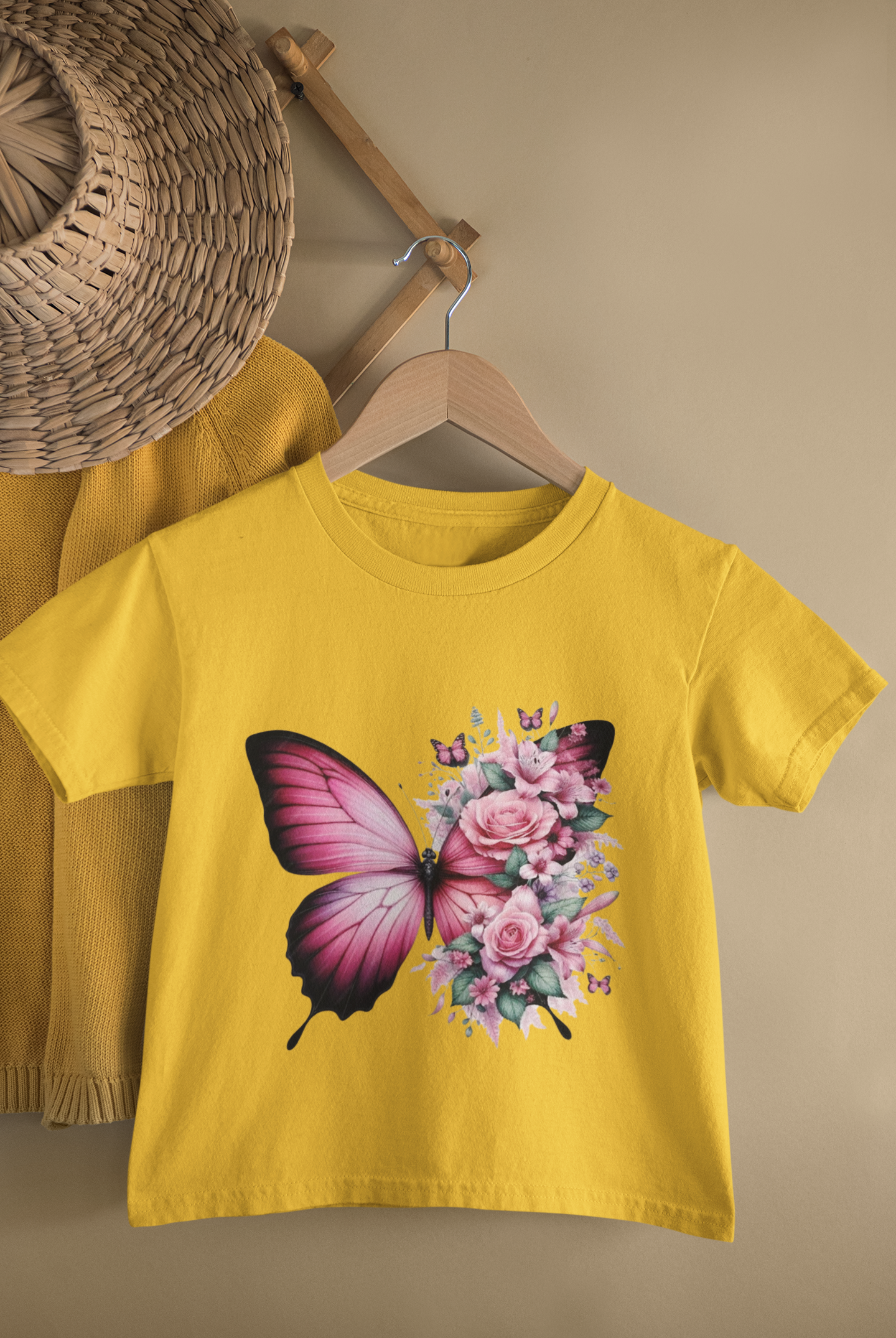 Kids Butterfly Floral Print Round Neck T-Shirt
