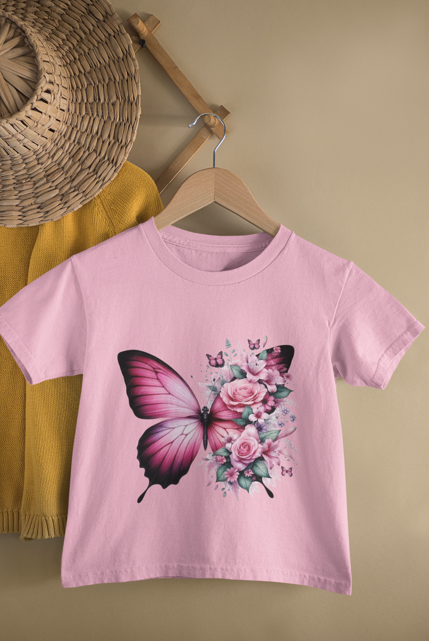 Kids Butterfly Floral Print Round Neck T-Shirt